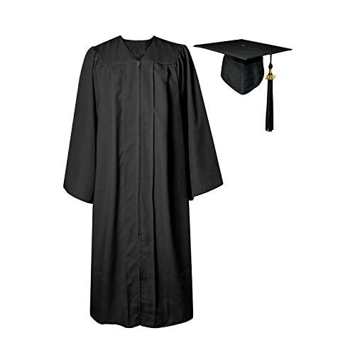 Graduation Gown & Mortar Board Hat with Tassle Black